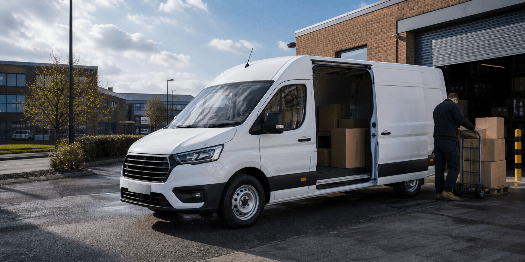 Modern self-drive rental van ready for loading in Stockport